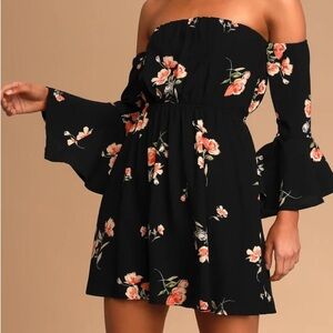 Lulus Black Off the Shoulder Floral Dress